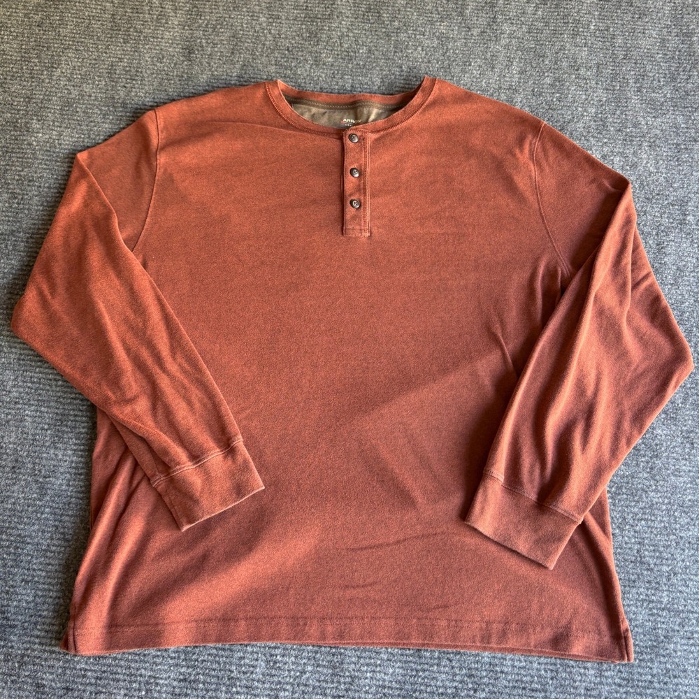 Arrow Mens XXL Henley Shirt Long Sleeve Rust Orange Casual Cotton Blend 2970